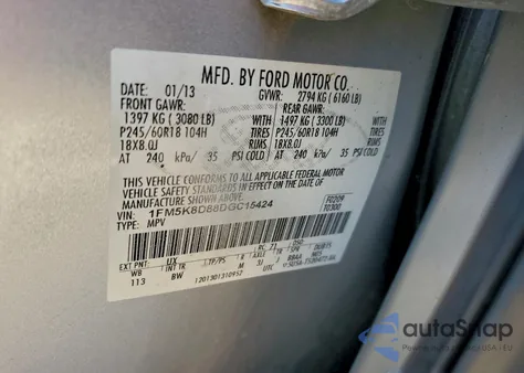2013 Ford Explorer Xlt from USA, damaged, VIN 1FM5K8D88DGC15424